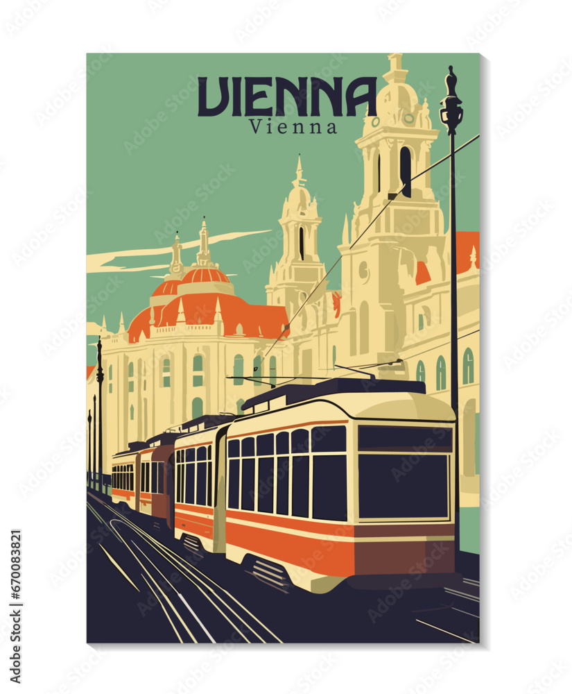 Vienna, Austria. Vintage Travel Posters. Vector art. Famous Tourist Destinations Posters Art Prints Wall Art and Print Set Abstract Travel for Hikers Campers Living Room Decor, wallpaper,banner, poste - obrazy, fototapety, plakaty 