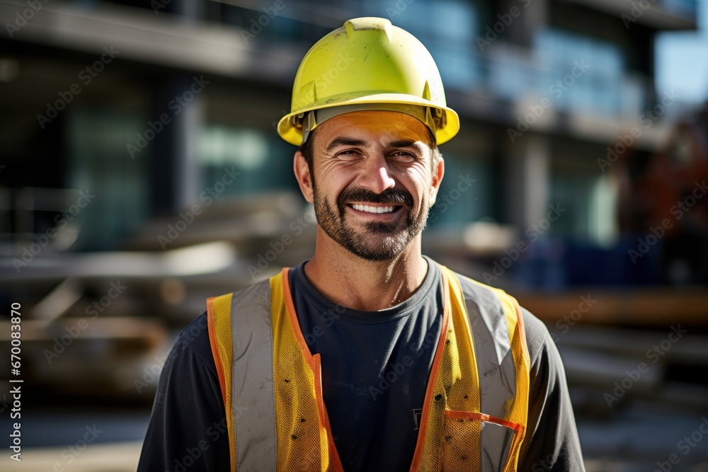 Construction worker smile face at site Construction worker smile face at site