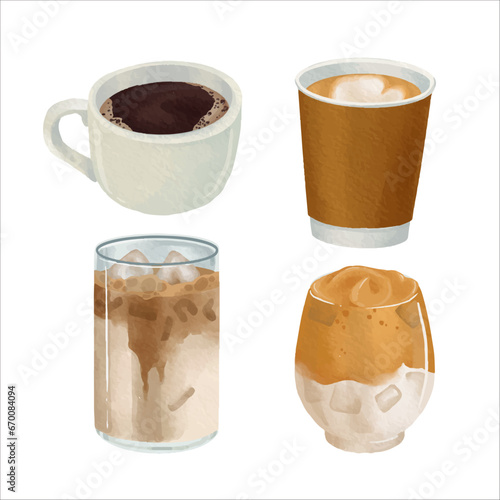 Coffee Watercolor Elements