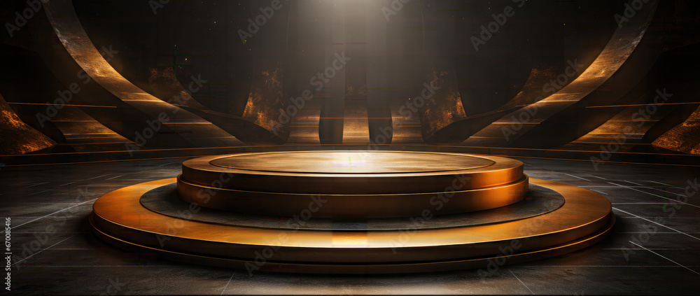 Gold Podium With dark Background for product presentation.