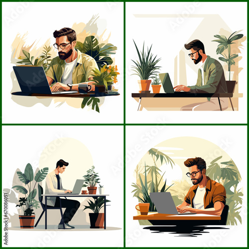 Man working on a laptop. Home office. Generative AI.