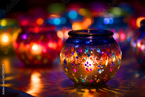 beautiful colorful lamps for arabic festivals, postcard, generative AI