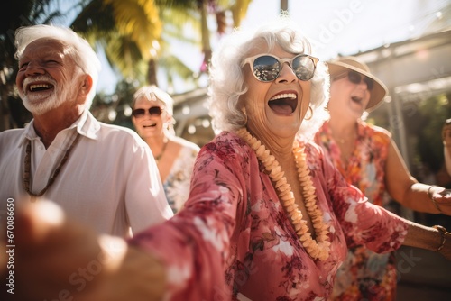 Elderly Friends Enjoying a Tropical Vacation