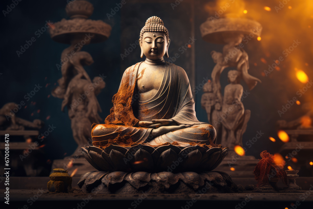 Fototapeta premium Buddha statue, award winning studio photography, professional color grading