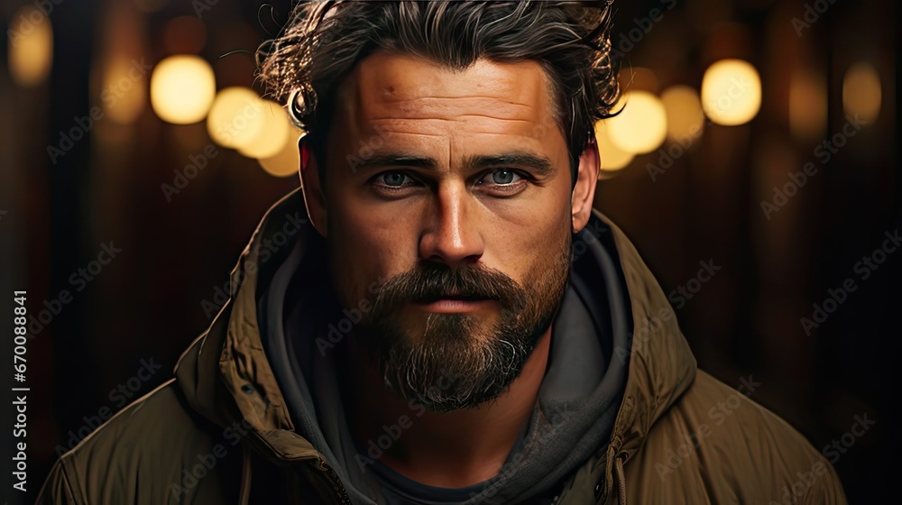 Close-up portrait of a handsome man. Man face portrait illustration. Generative AI Close-up portrait of a handsome man. Man face portrait illustration. Generative AI