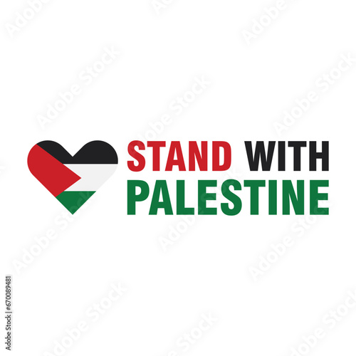 stand with palestine flag text with heart shapeed support justice icon logo vector illustration
