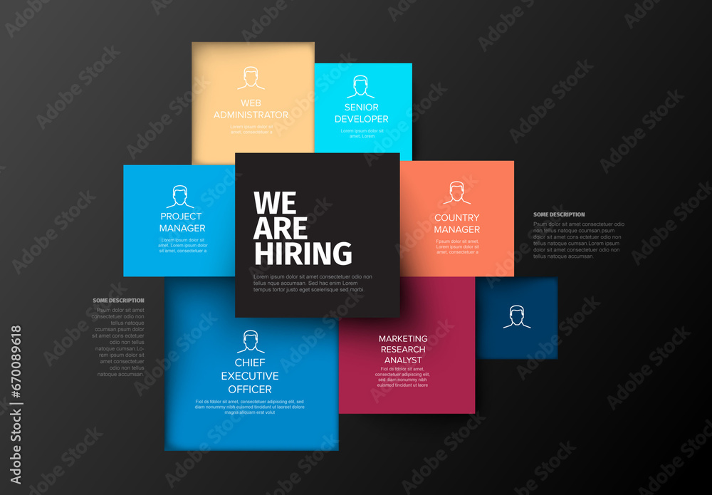 We are hiring minimalistic dark flyer template with squares containing