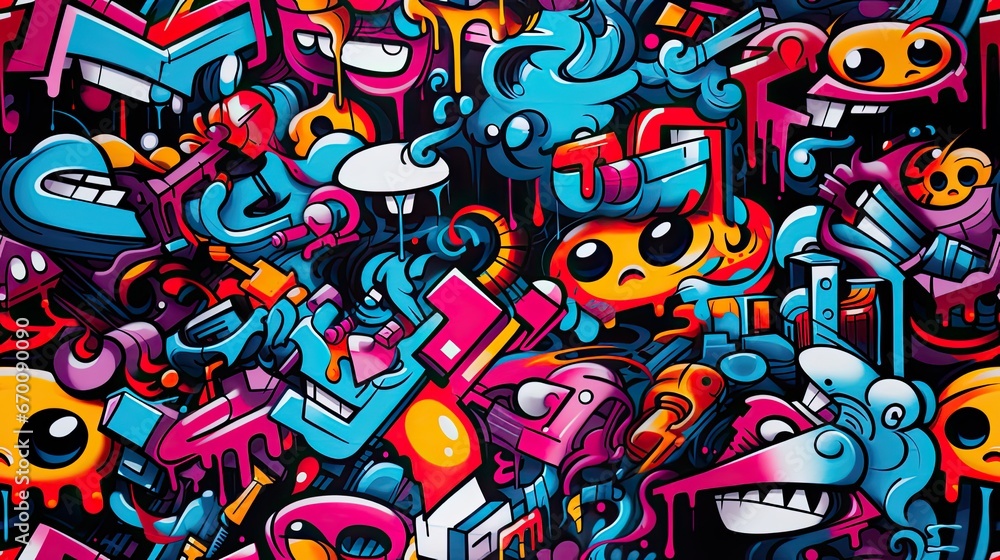 Seamless pattern with Colorful  Metropolitan Graffiti Fusion .