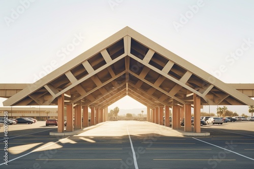 solar panel structure in a parking lot. Generative AI © Xiomara