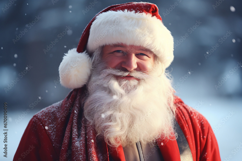Santa claus in christmas holidays with winter background at outdoors Santa claus in christmas holidays with winter background at outdoors