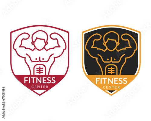 Fototapeta Naklejka Na Ścianę i Meble -  Fitness gym logo vector design and gym body template