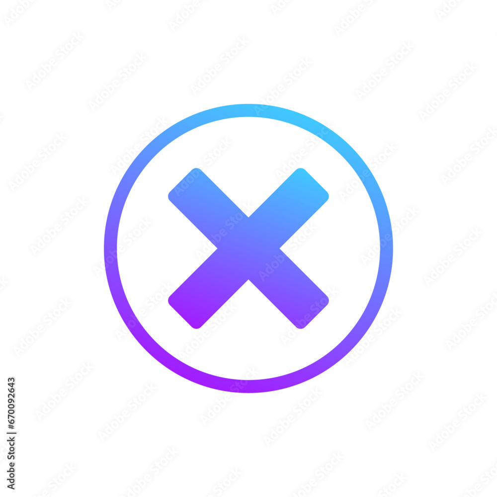Cross icon. Purple and blue gradient failed or mistake line icon. Error mark icon symbol. Vector stock illustration.