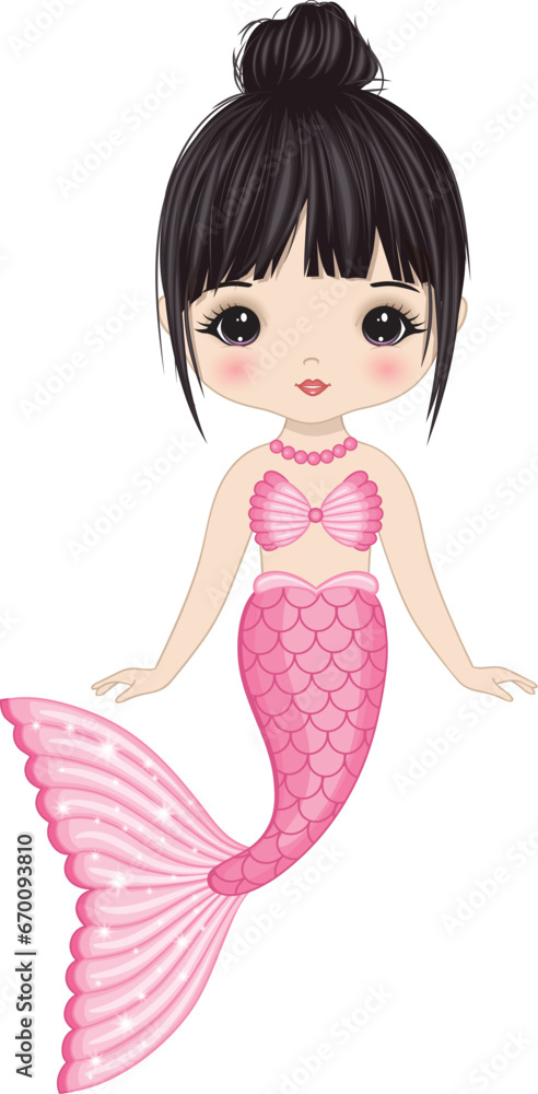 Vector Beautiful Asian Mermaid with Pink Fishtail Vector Beautiful Asian Mermaid with Pink Fishtail