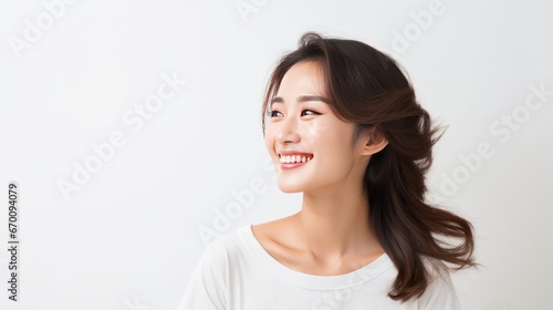 Woman with a smile, cheerful woman, woman with curly hair 