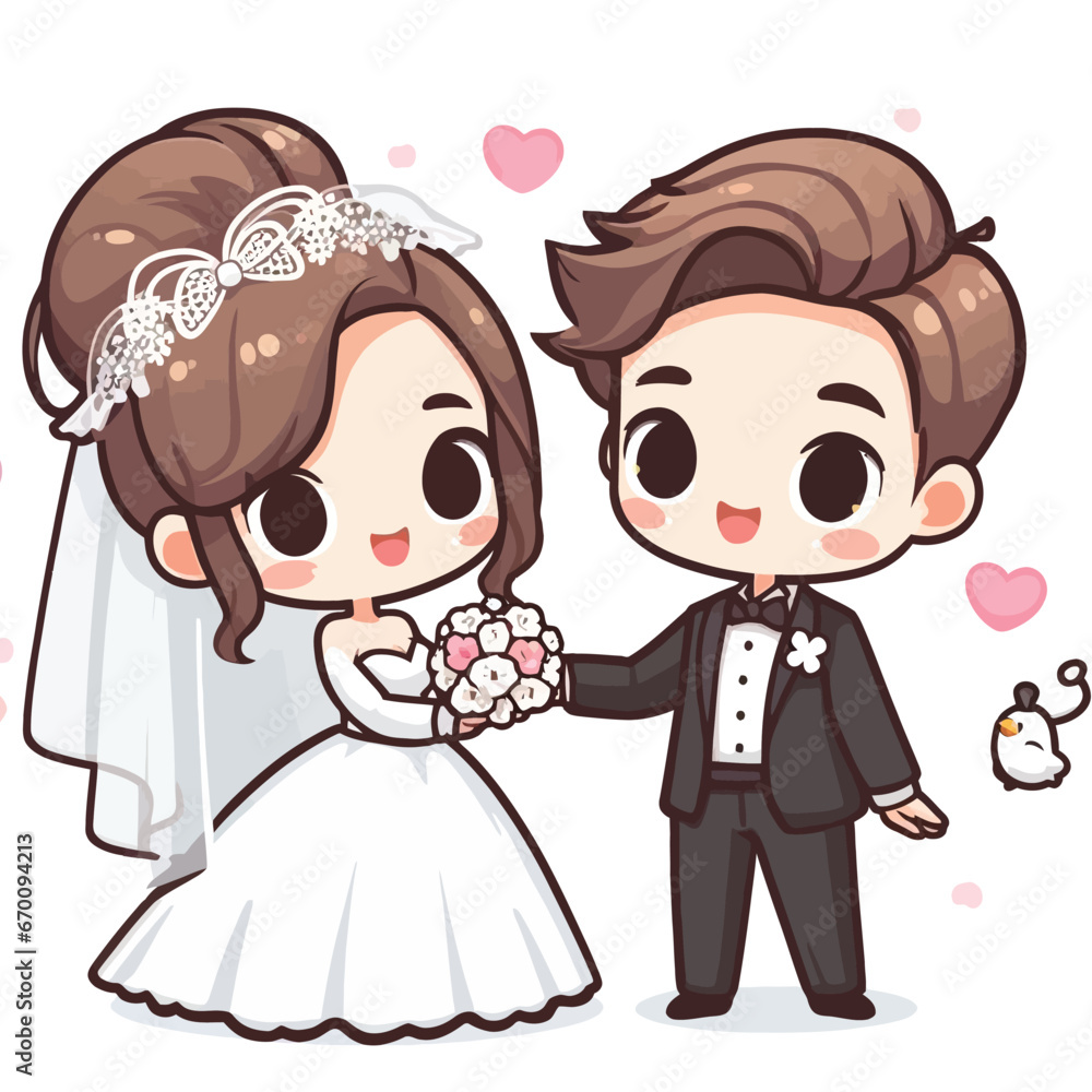 Cute cartoon wedding picture. Bride and groom in love, the vector Stock ...