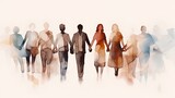 Illustration of diverse group of people holding hands. Unity, community, and mutual support. The essence of teamwork, cooperation, and the concept of helping each other in a multicultural society.