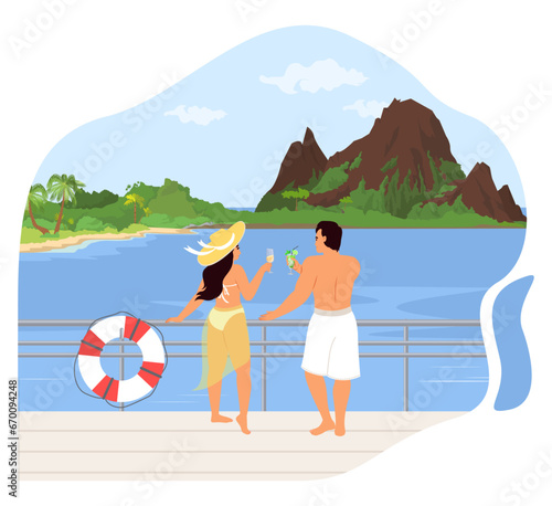 Happy couple enjoying rest travelling by cruise liner ship