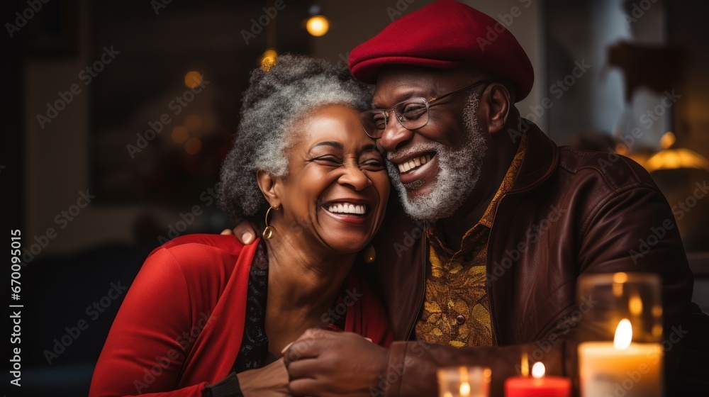Valentines day, happy mature Afro American couple in love 