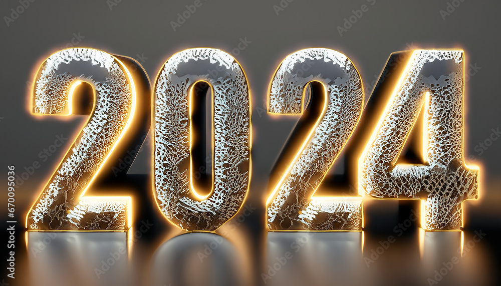 Złoty trójwymiarowy napis 2024 na czarnym tle. Tło. Sylwester, Nowy Rok - obrazy, fototapety, plakaty 