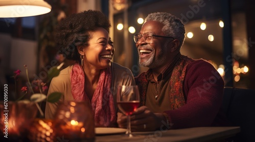 Valentines day  happy mature Afro American couple laughing