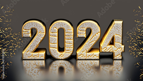 Gold three-dimensional inscription 2024 on a black background. Background. New Year's Eve, New Year's Eve