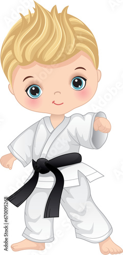 Vector Cartoon Boy Practicing Karate