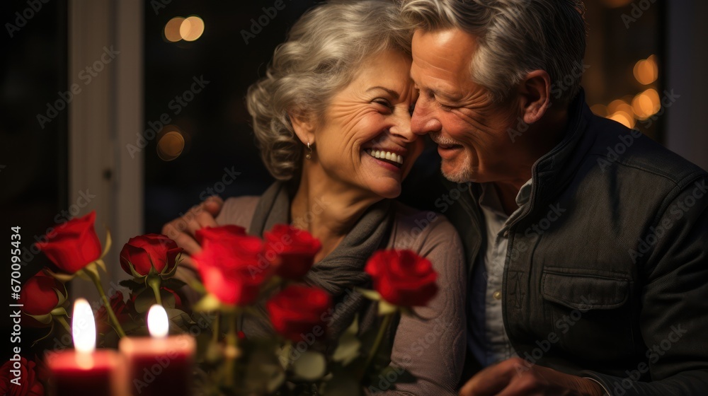 Valentines day, happy mature couple in love 