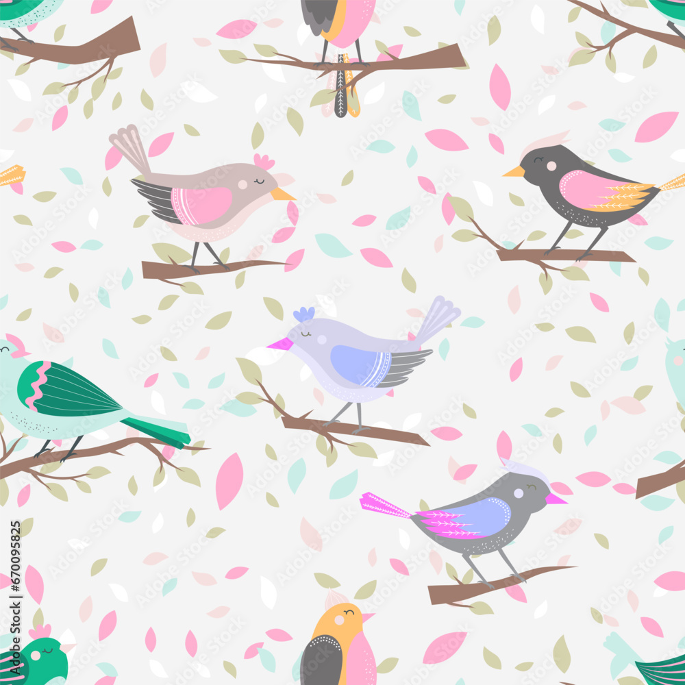 Seamless Pattern Birds in Ranch