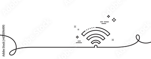 Wifi line icon. Continuous one line with curl. Wireless internet sign. Hotel service symbol. Wifi single outline ribbon. Loop curve pattern. Vector