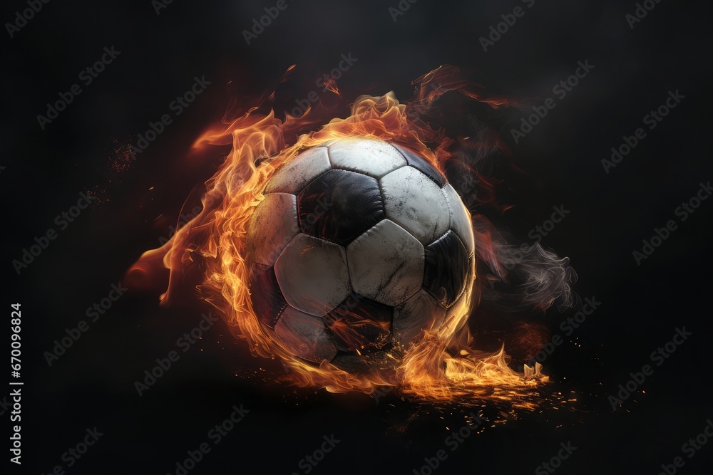 Naklejka premium The image of a soccer ball in flames. Generative AI.