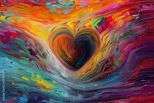 Colorful abstract heart-shaped background. Oil painting style. Generative AI.