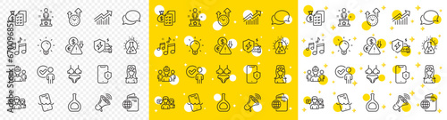 Outline Deflation, Messenger and Car charging line icons pack for web with Accounting wealth, Smartphone waterproof, Chemistry lab line icon. Smartphone protection, Cognac bottle. Vector