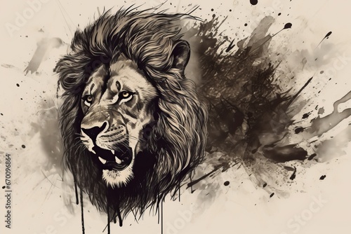 Tattoo design illustration of a lion head. Generative AI.
