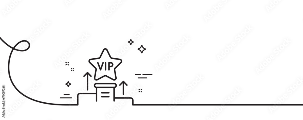 Vip podium line icon. Continuous one line with curl. Very important person star sign. Member club privilege symbol. Vip podium single outline ribbon. Loop curve pattern. Vector