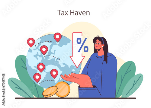Tax heaven. Financial efficiency, budgeting and economy idea. Taxes optimization, deduction and refund. Flat vector illustration