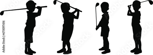 A kid playing golf silhouette vector