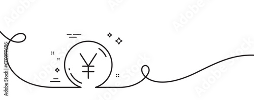 Yen money line icon. Continuous one line with curl. Jpy currency sign. Cash coin symbol. Yen money single outline ribbon. Loop curve pattern. Vector