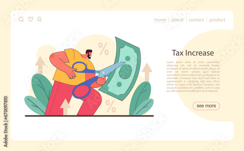 Tax increase web banner or landing page. Economics crisis. Growing up prices and value of money decline. Financial efficiency, budgeting and economy idea. Flat vector illustration