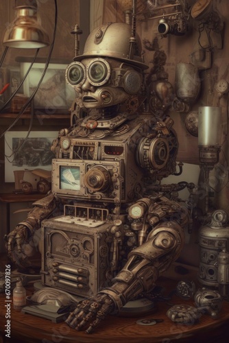 Vintage style robot. Generative AI.