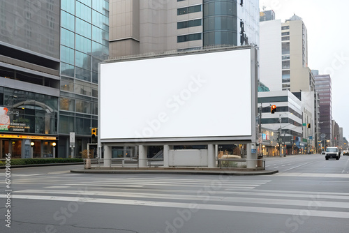 big signboard hanged on a modern building wall in the street with empty white space as mockup banner for advertisement