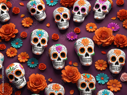 A Bunch Of Skulls With Flowers On Them © Pixel Matrix