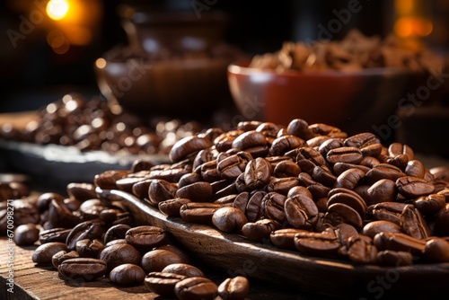 Black coffee beans on an old background