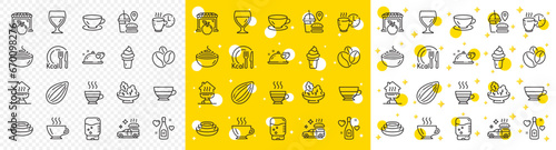 Outline Food delivery, Wine glass and Market line icons pack for web with Cafe creme, Romantic dinner, Love champagne line icon. Calories, Espresso, Water cooler pictogram icon. Vector
