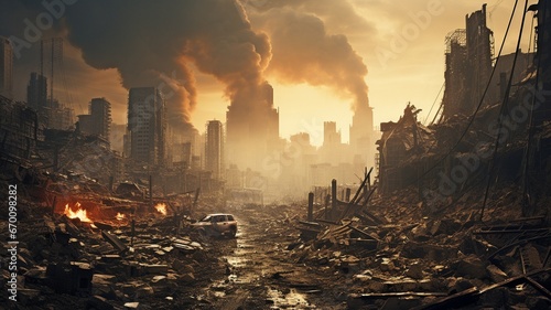 a picture of a city that has been completely destroyed by fire. photo