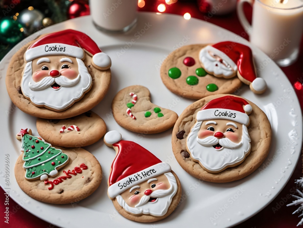 A Plate Of Cookies Decorated Like Santa Claus