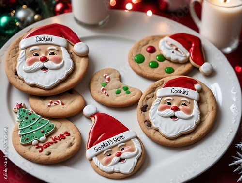 A Plate Of Cookies Decorated Like Santa Claus