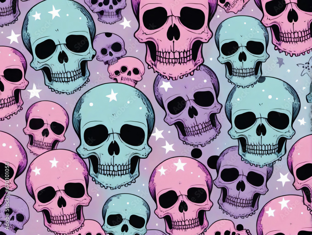 Skulls And Stars On A Purple Background