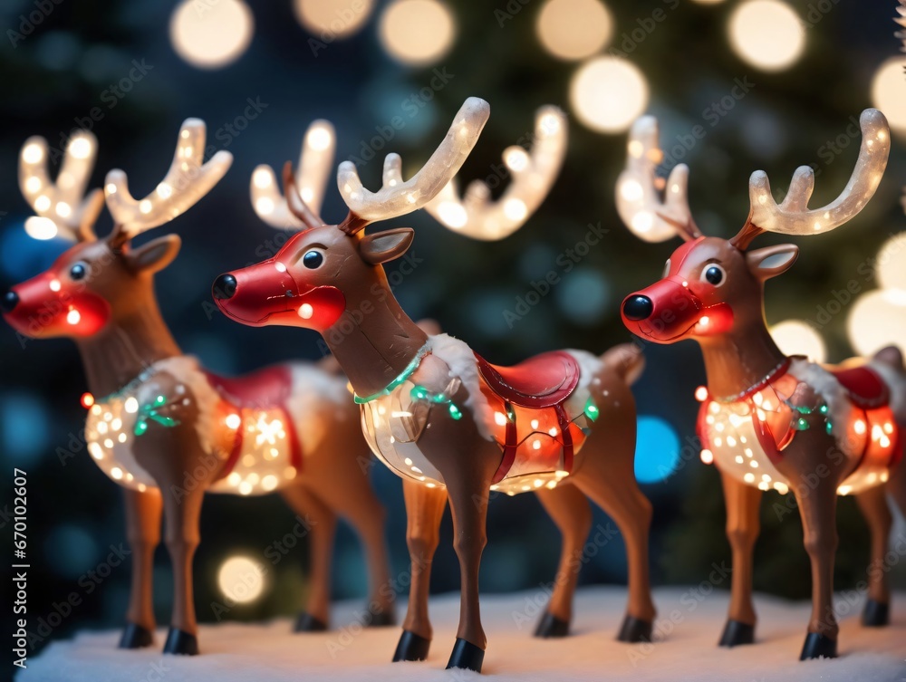 A Group Of Reindeers With Lights On Their Heads