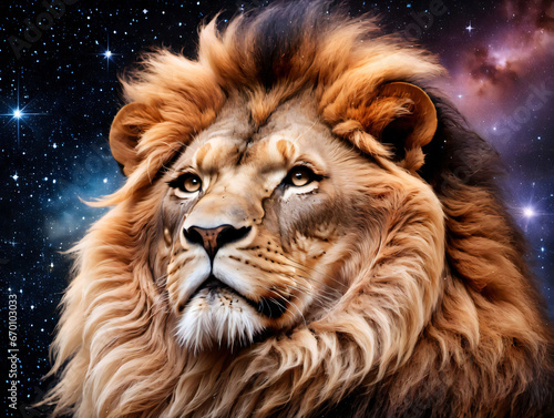 A Lion With A Big Mane And A Starr Background © Pixel Matrix