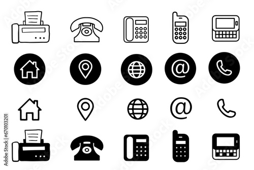 Contact icon set. Thin line Contact Web icons set. Contact and Social icon symbols - Phone, mail, fax, info, e-mail, support vector for computer and mobile 